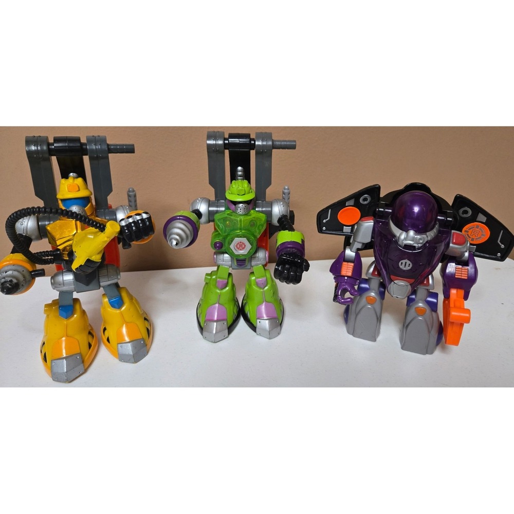 Fisher-Price Rescue‎ Heroes Robot Action Figure Lot Yellow Green Purple 3pc Set